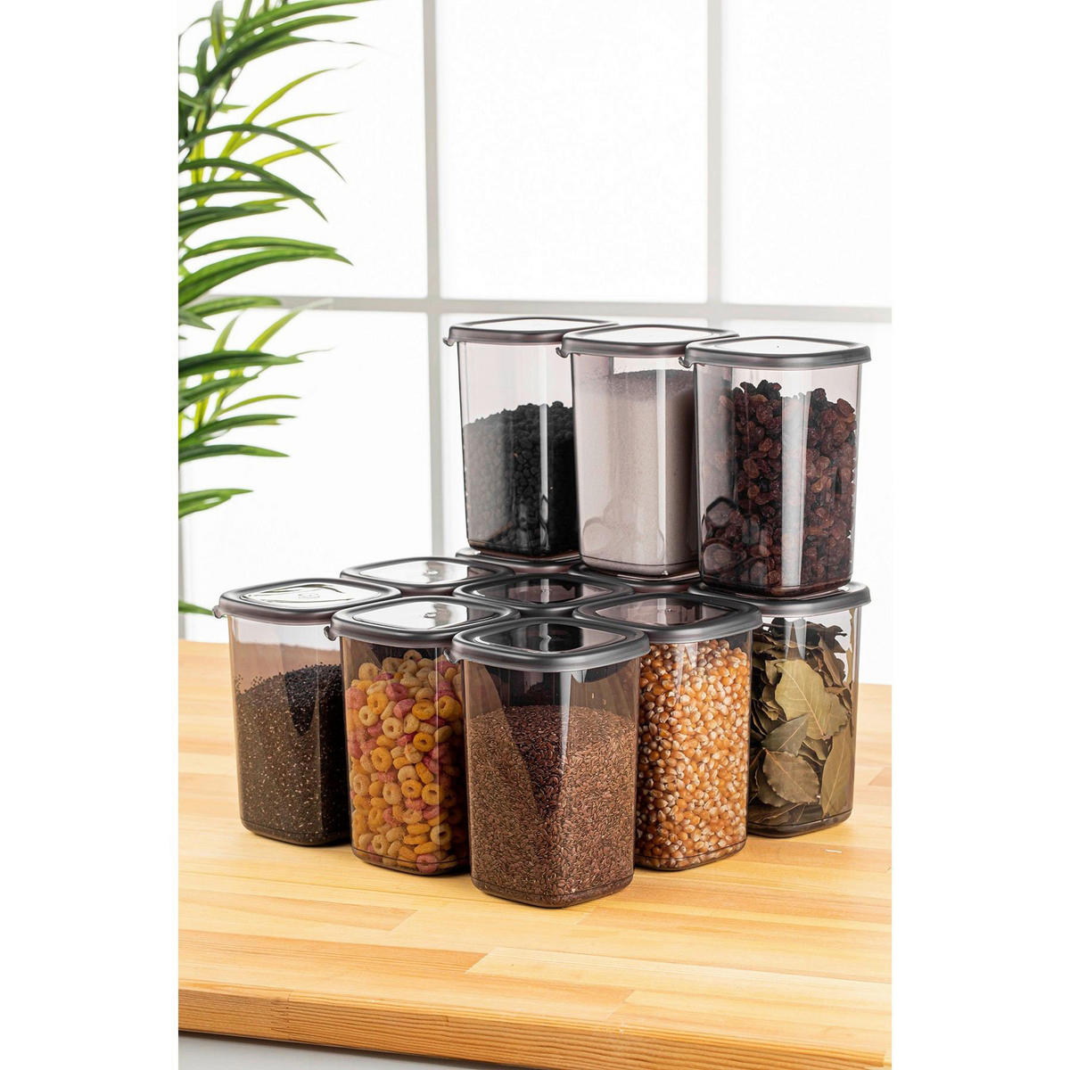 HermiaConcept Vorratsdosenset 12-tlg. anthrazit B/H/T/L/D: ca. 10x16,5x10x10x10 cm 12-tlg. - anthrazit (10,00/10,00/16,50cm) - HermiaConcept