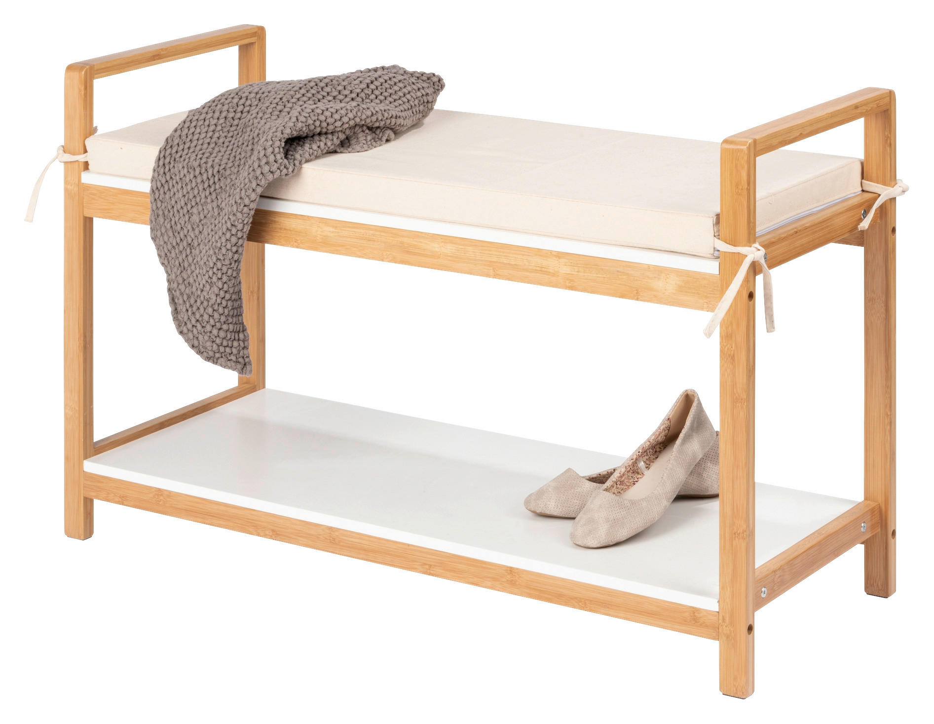 Thumbnail - Schuhbank Finja weiß Bambus B/H/T: ca. 90x55x34 cm