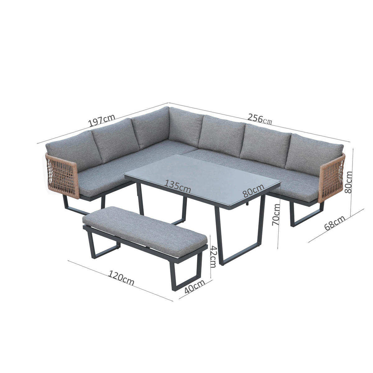 POCOline Gartensitzgruppe Cancun grau Alu Cancun - natur/grau - POCOline