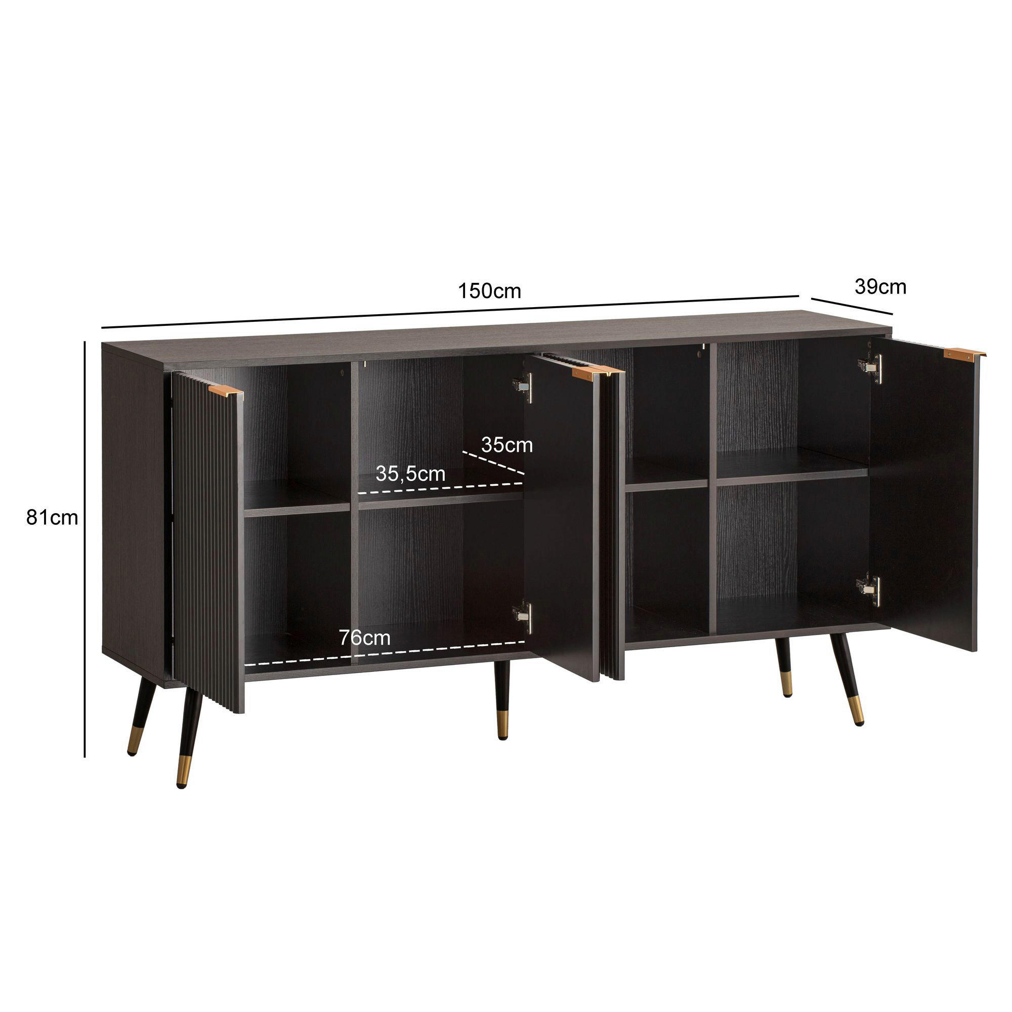 Sideboard schwarz B/H/T: ca. 150x81x39 cm Sideboard - schwarz (150,00/81,00/39,00cm) - Wohnling