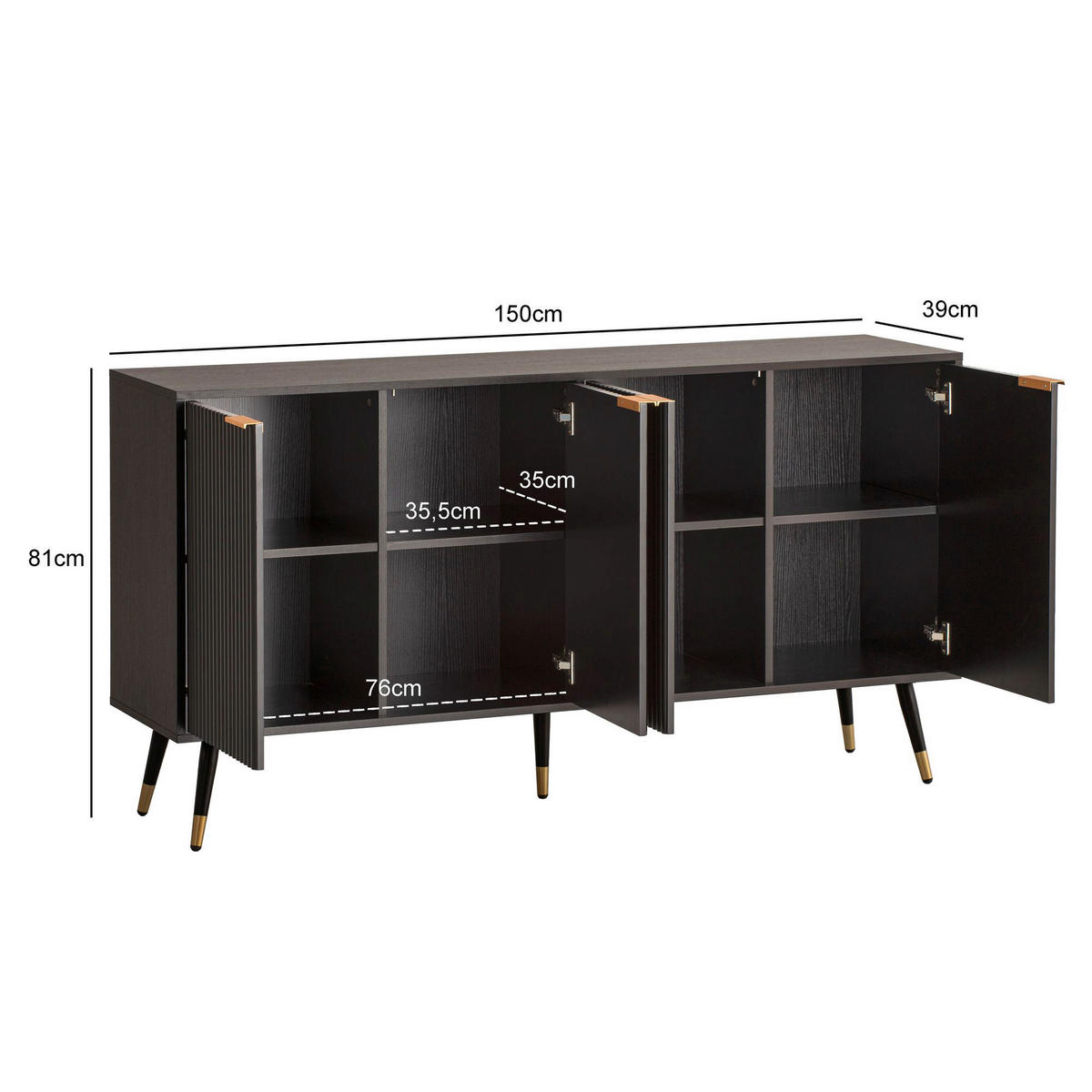 Sideboard schwarz B/H/T: ca. 150x81x39 cm Sideboard - schwarz (150,00/81,00/39,00cm) - Wohnling