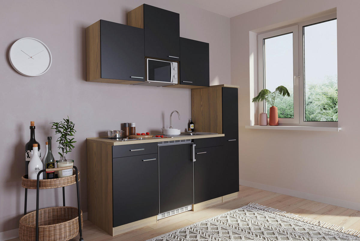 Respekta Küchenblock Economy schwarz B/H/T: ca. 180x200x60 cm Economy - Eiche/schwarz (180,00/200,00/60,00cm) - Respekta