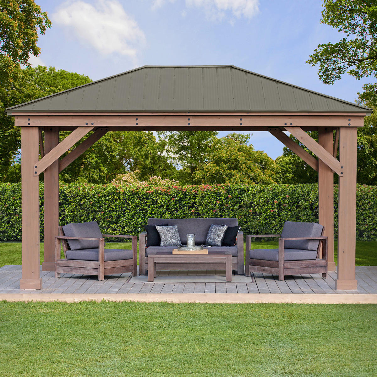 Westmann Pavillon Devon natur Holz B/H/L: ca. 490x315x371 cm Devon - natur/grau (371,00/490,00/315,00cm) - Westmann