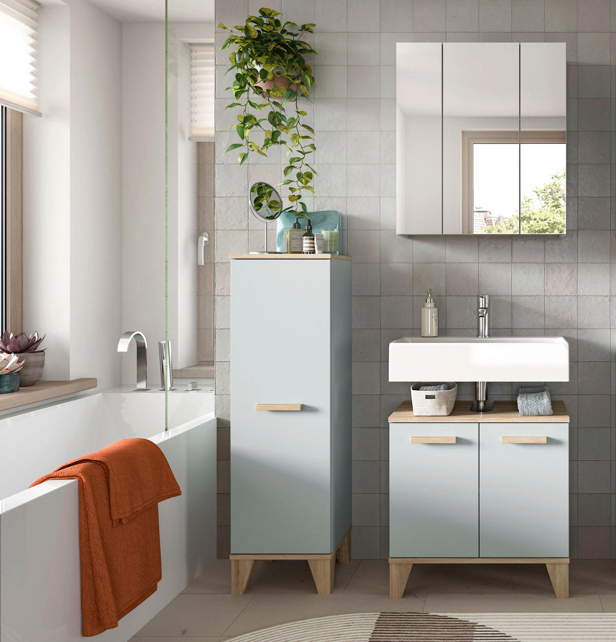 Badezimmer-Set STAR hellgrün Eiche hell Nachbildung B/H/T: ca. 109x190x34 cm STAR - hellgrün (109,00/190,00/34,00cm) - xonox.home