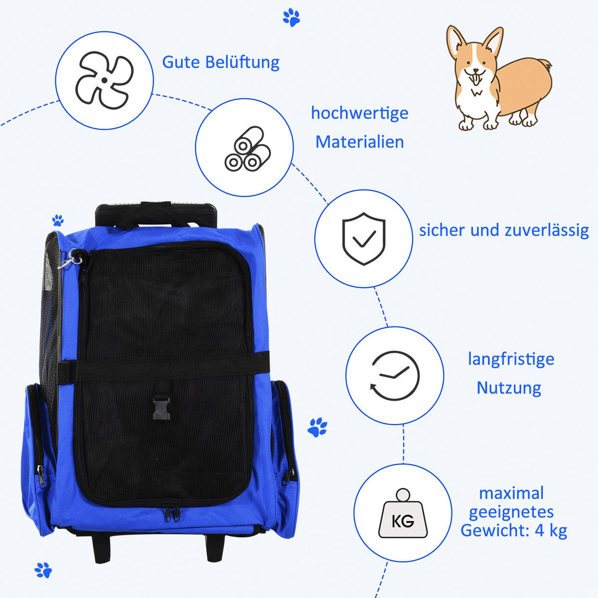 PawHut Hunde-Zubehör schwarz Edelstahl B/H/L: ca. 25x42x55 cm Tragetasche - blau/schwarz (55,00/25,00/42,00cm) - PawHut