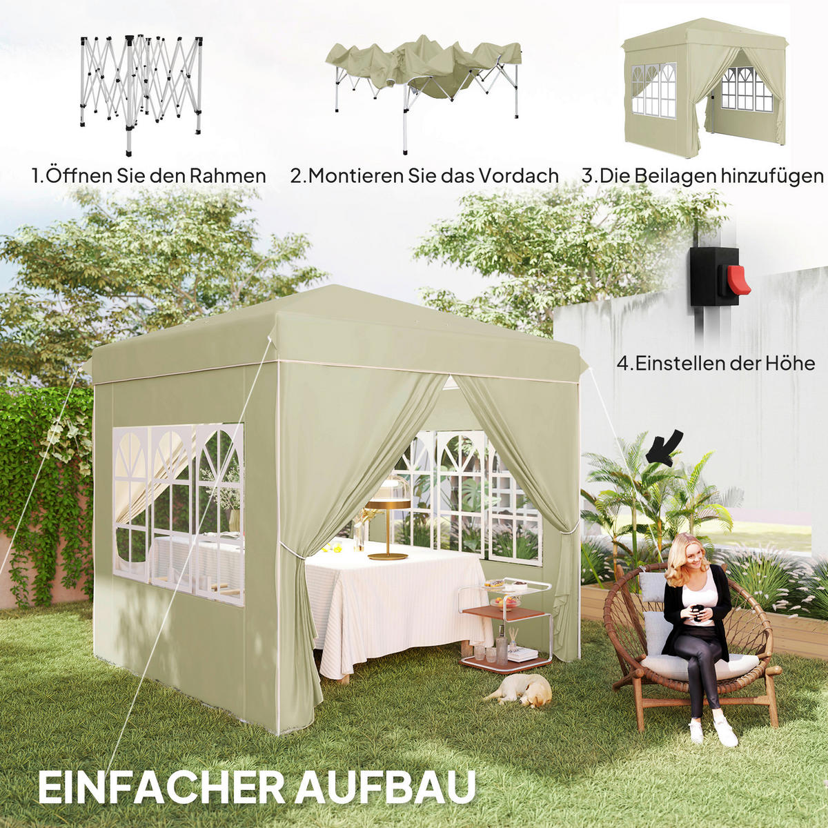 Outsunny Pavillon cremeweiß Metall B/H/L: ca. 248x270x248 cm Pavillon - cremeweiß (248,00/248,00/270,00cm) - Outsunny
