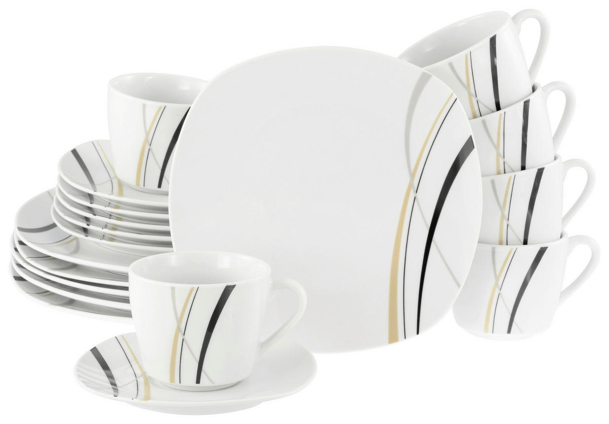 CreaTable Kaffeeservice Square City Line weiß Porzellan 18 tlg. Square City Line - sand/weiß - CreaTable