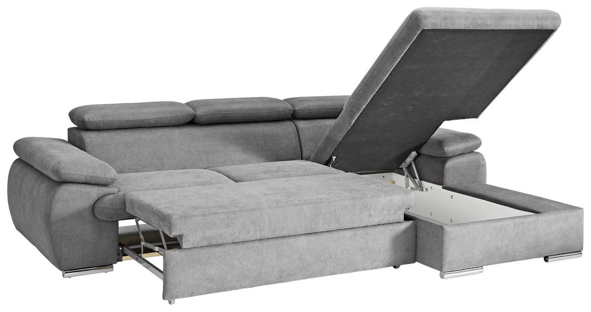 Ecksofa mit Bettfunktion und Bettkasten graubraun Como_2F-OT_Ecksofa - graubraun/Chrom