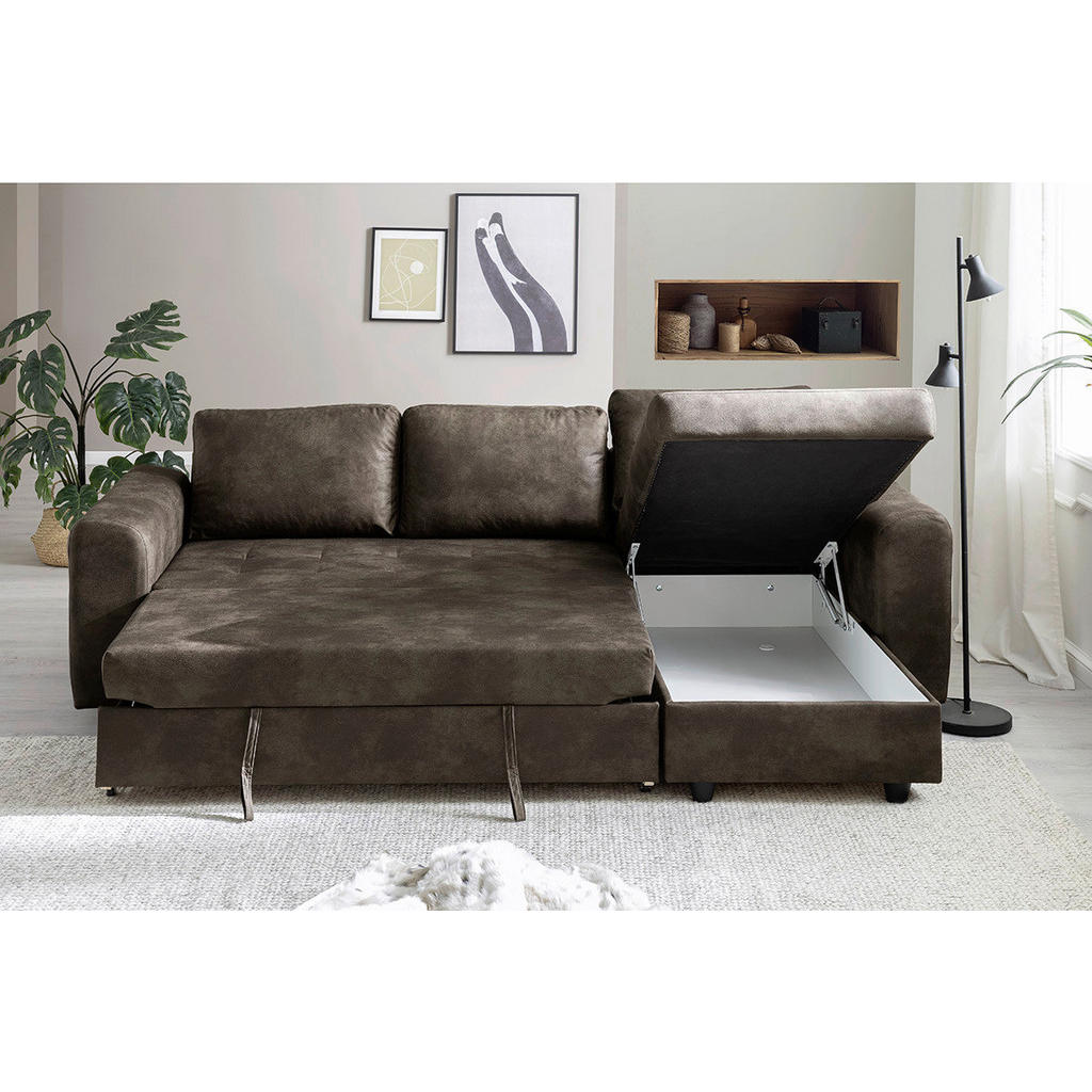 Thumbnail - Ecksofa mit Bettfunktion und Bettkasten dunkelbraun B/T: ca. 245x155 cm