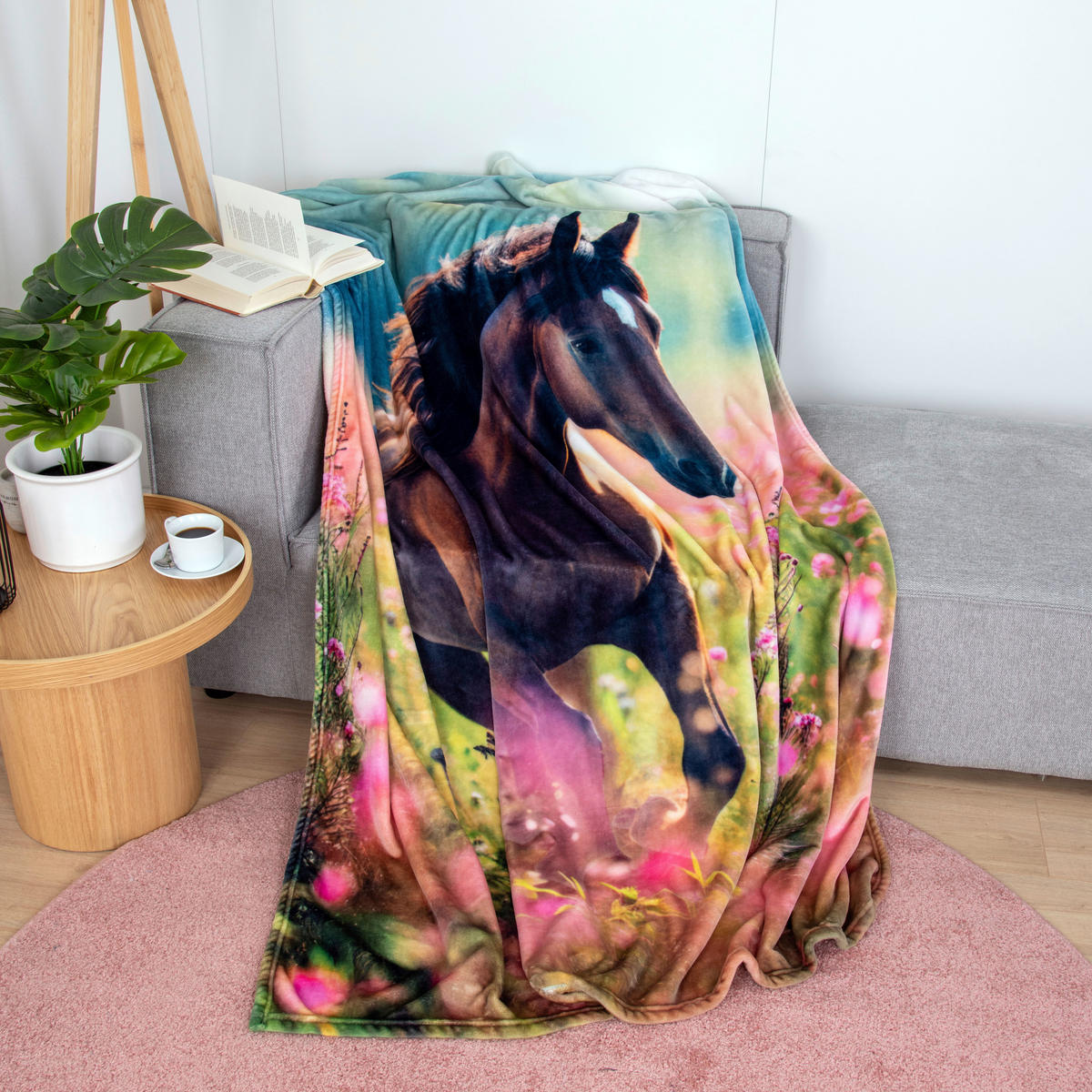 Polyester Flauschdecke Pferdeglück bunt Polyester Pferdeglück - bunt - Young Collection