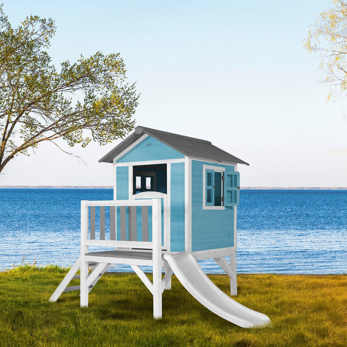 AXI Spielhaus Lodge XL blau B/H/L: ca. 240x189x167 cm Lodge XL - blau/weiß (167,00/240,00/189,00cm) - AXI