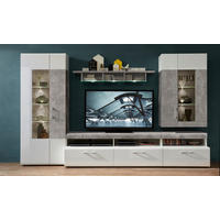 Wohnwand Spirit weiß weiß Hochglanz Beton Optik B/H/T: ca. 330x209x52 cm Spirit - Beton/weiß (330,00/209,00/52,00cm)