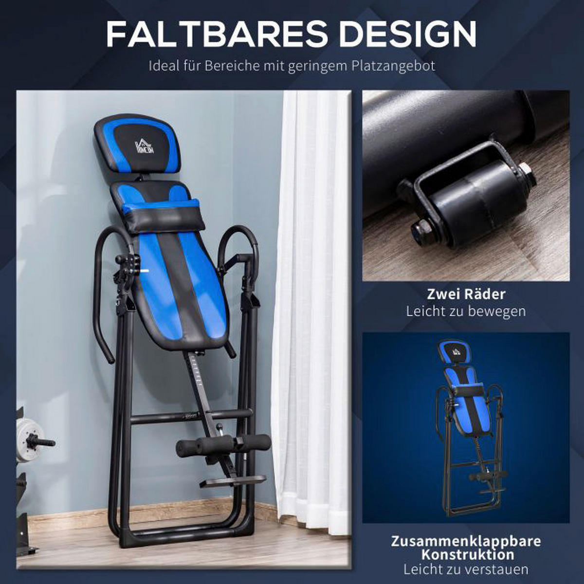 HOMCOM Inversionsbank B/H/L: ca. 71x145x132 cm Inversionsbank_klappbar - blau/schwarz (132,00/71,00/145,00cm) - HOMCOM