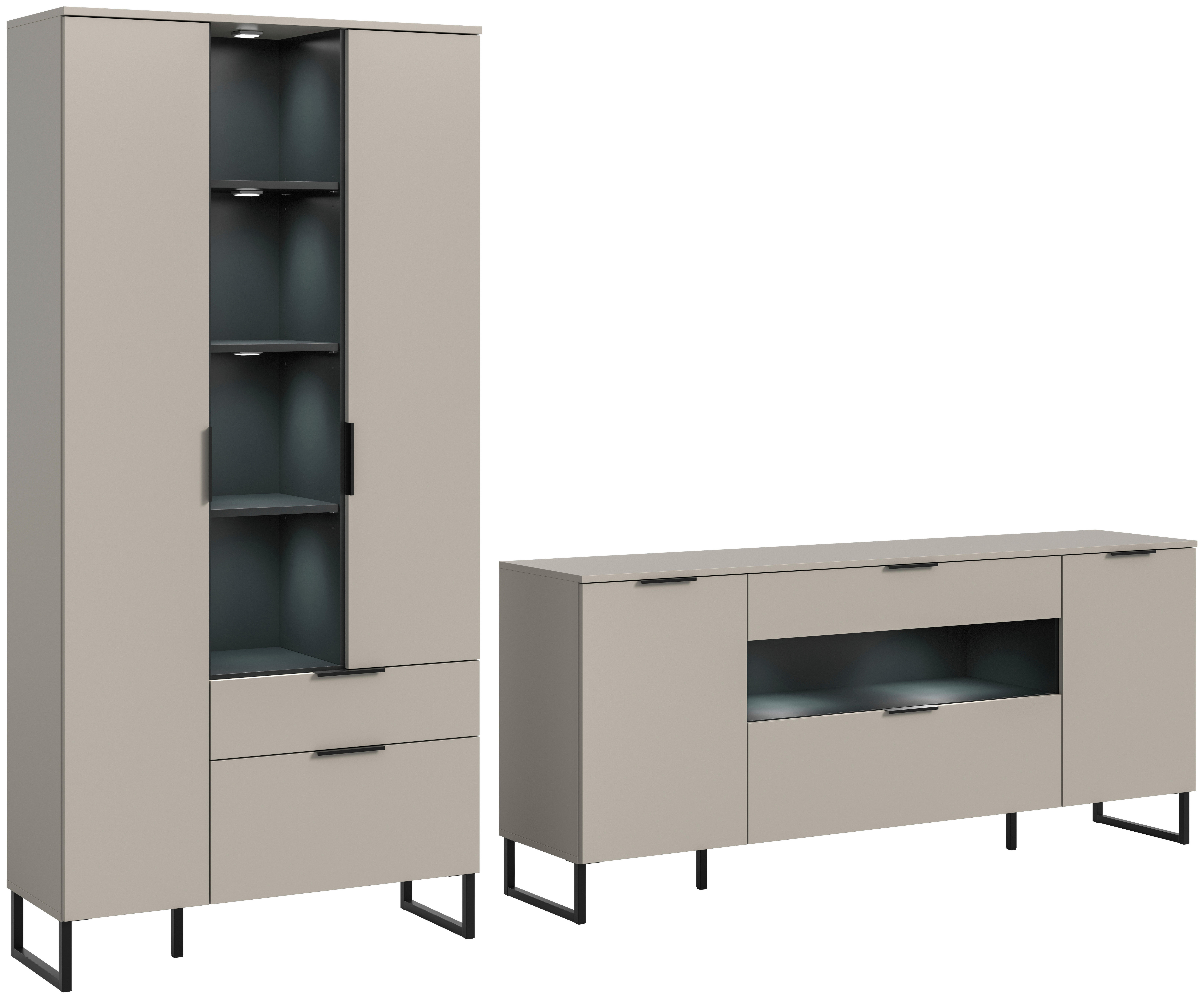 Wohnwand Noida Kaschmirgrau Nachbildung schwarz B/H/T: ca. 290x192x41 cm Noida - schwarz (290,00/192,00/41,00cm) - xonox.home