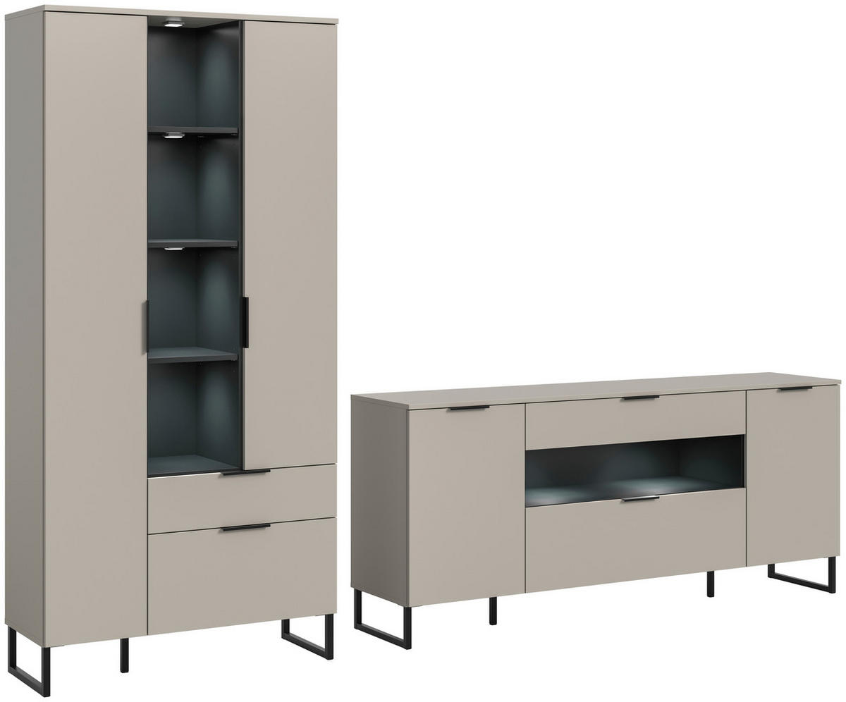 Wohnwand Noida Kaschmirgrau Nachbildung schwarz B/H/T: ca. 290x192x41 cm Noida - schwarz (290,00/192,00/41,00cm) - xonox.home