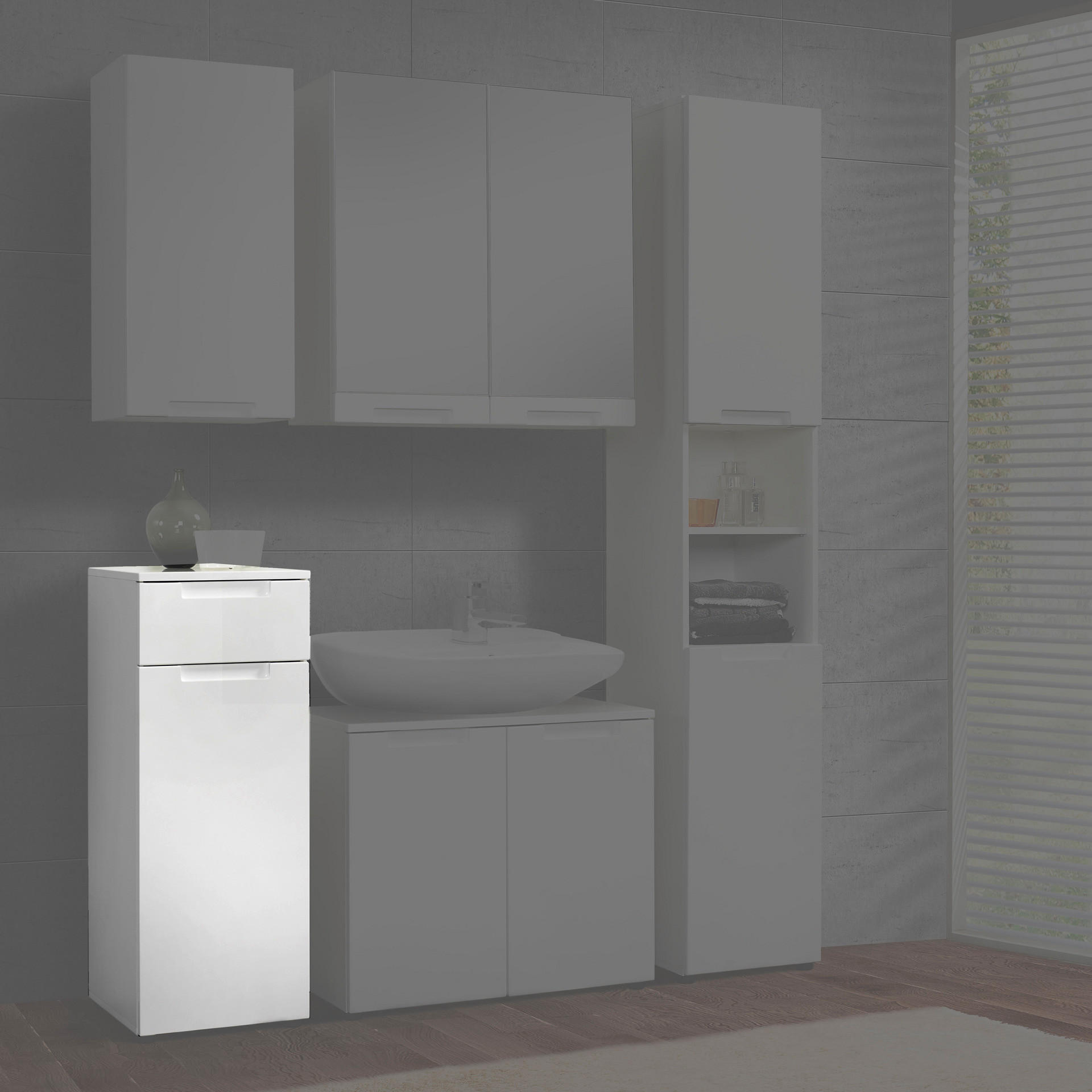 Badkommode Mailand weiß weiß Hochglanz B/H/T: ca. 35x89x35 cm Mailand - weiß (35,00/89,00/35,00cm)