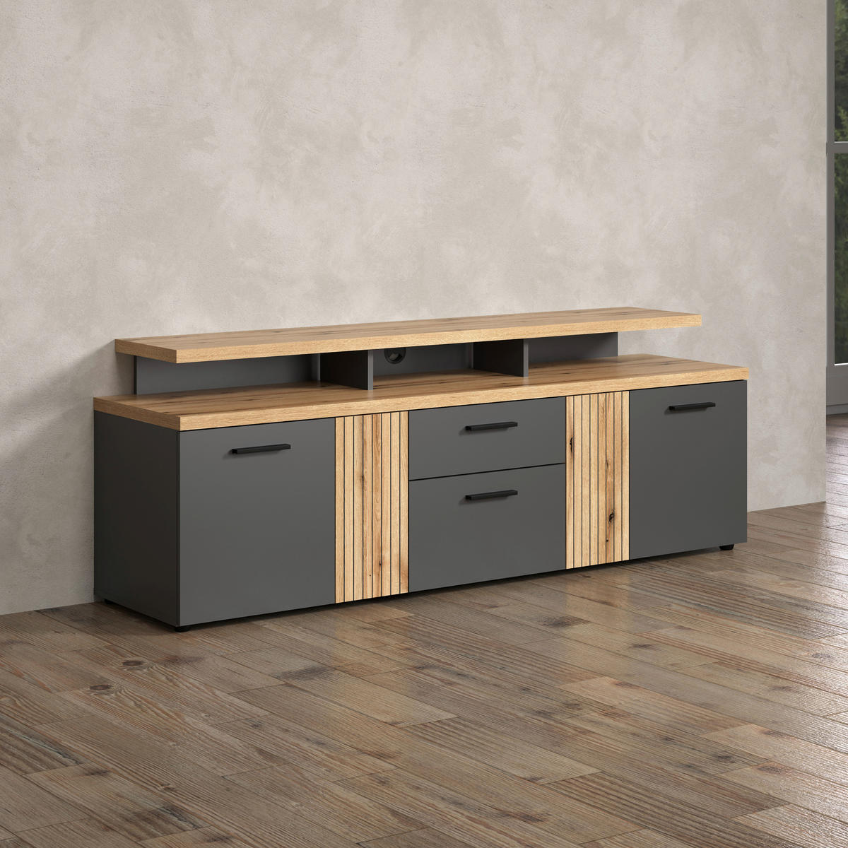 TV-Lowboard Esteban Eiche Evoke Oak Nachbildung anthrazit B/H/T: ca. 180x66x47 cm Esteban - Eiche/anthrazit (180,00/66,00/47,00cm)