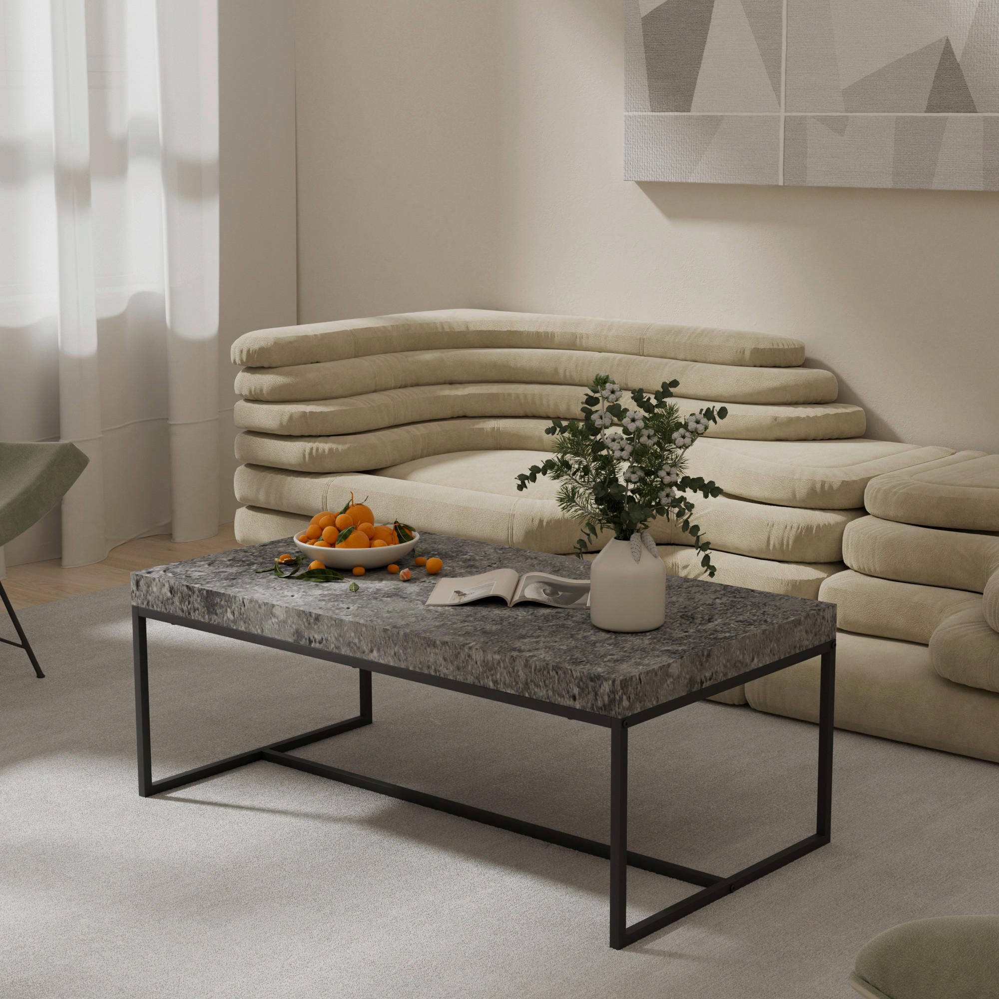 Couchtisch Verona Beton Optik B/H/T: ca. 110x42x60 cm Verona - Beton/schwarz (110,00/42,00/60,00cm)