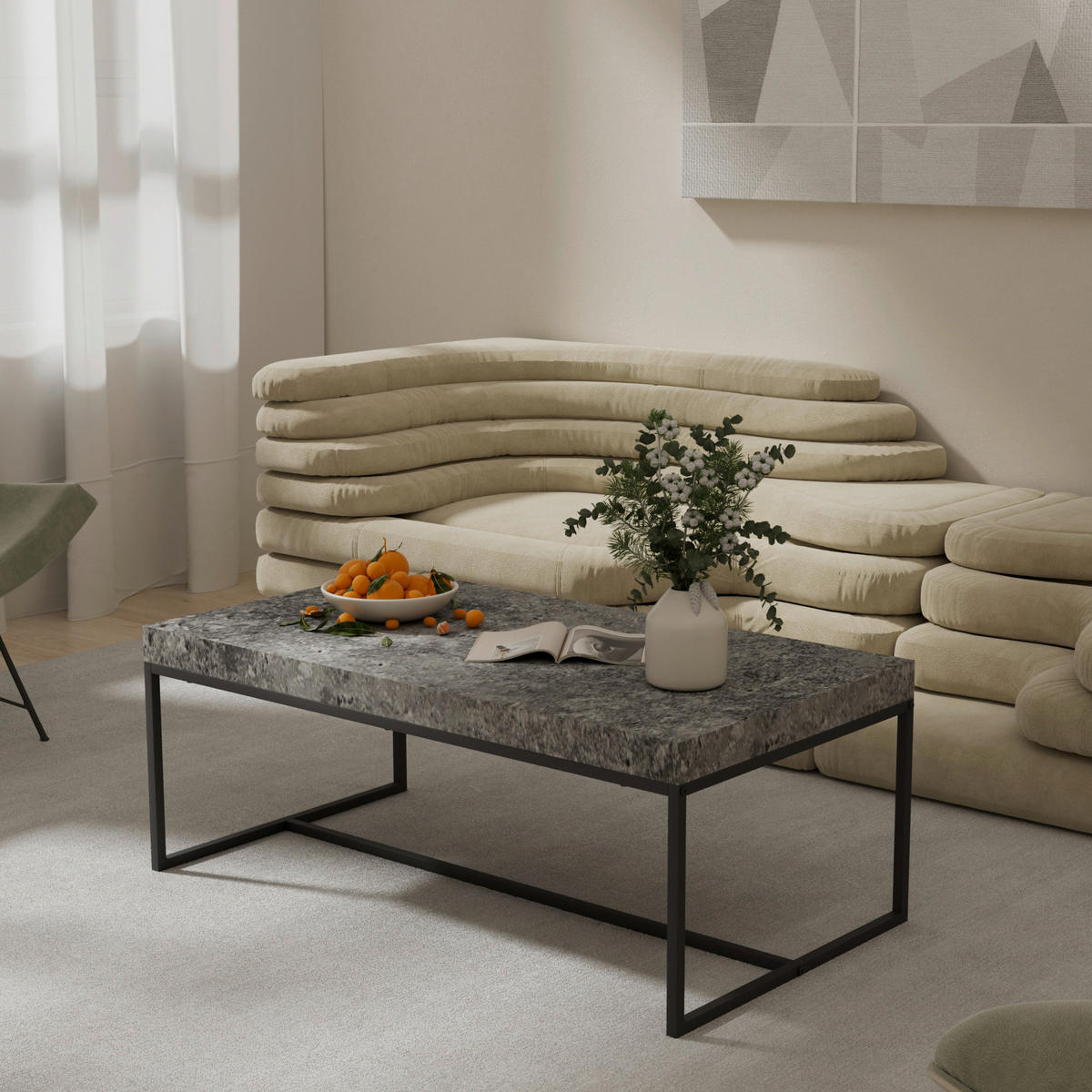 Couchtisch Verona Beton Optik B/H/T: ca. 110x42x60 cm Verona - Beton/schwarz (110,00/42,00/60,00cm)