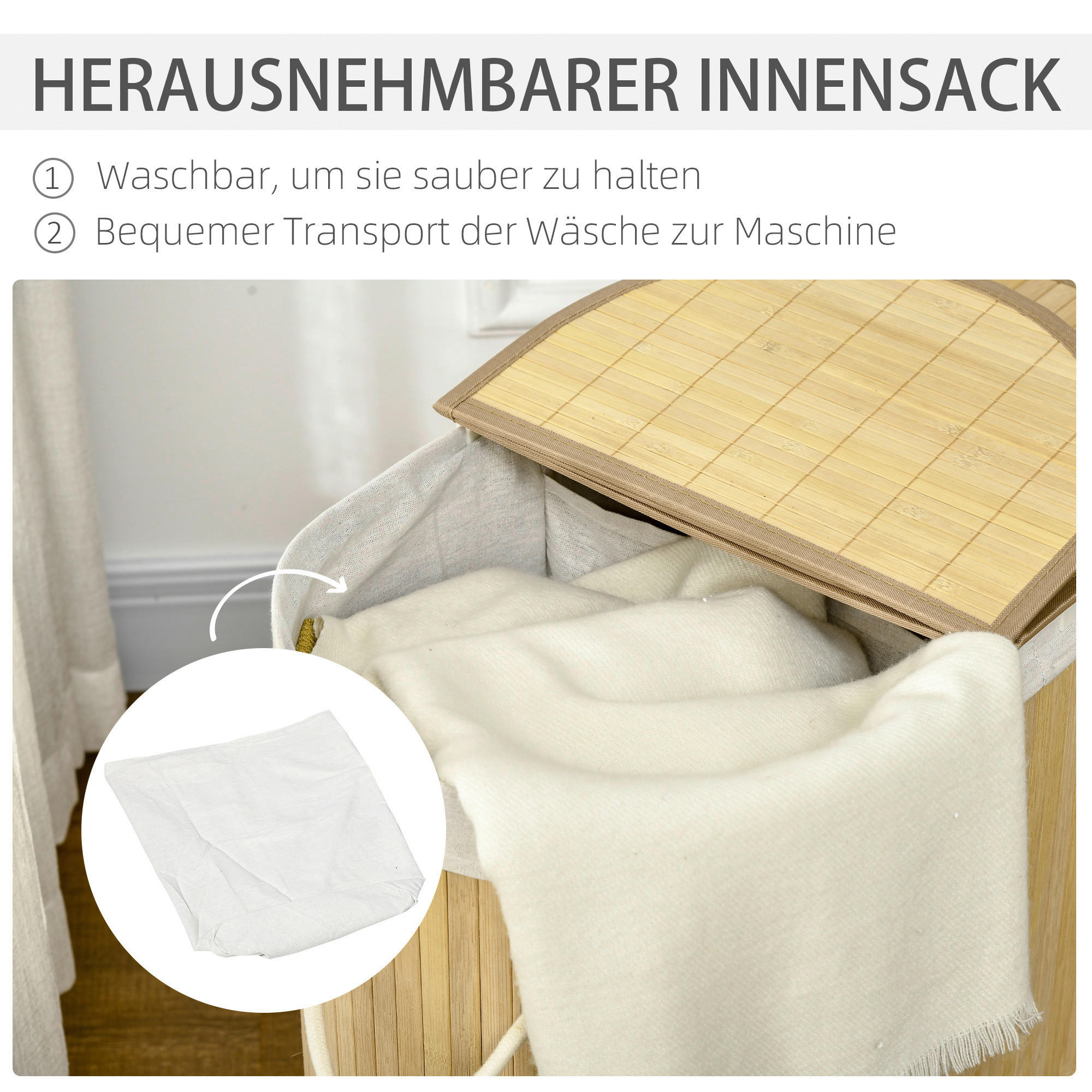 HOMCOM Wäschekorb natur Polypropylen B/H/L: ca. 37x62,5x60,5 cm Wäschekorb - natur (60,50/37,00/62,50cm) - HOMCOM