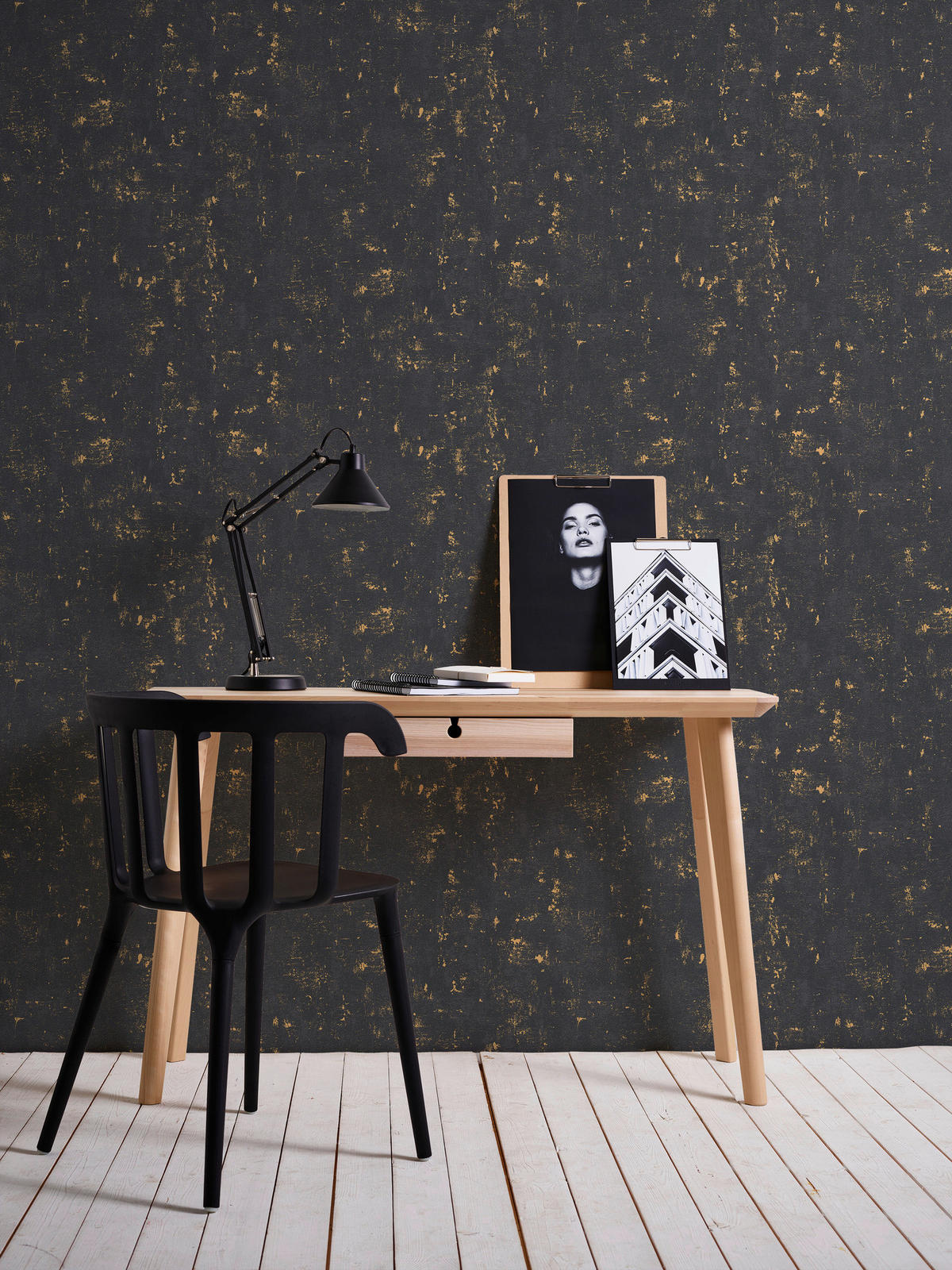 Vliestapete Betonoptik schwarz gold B/L: ca. 53x1005 cm Vliestapete_2307-82 VW12 - gold/schwarz (53,00/1005,00cm)