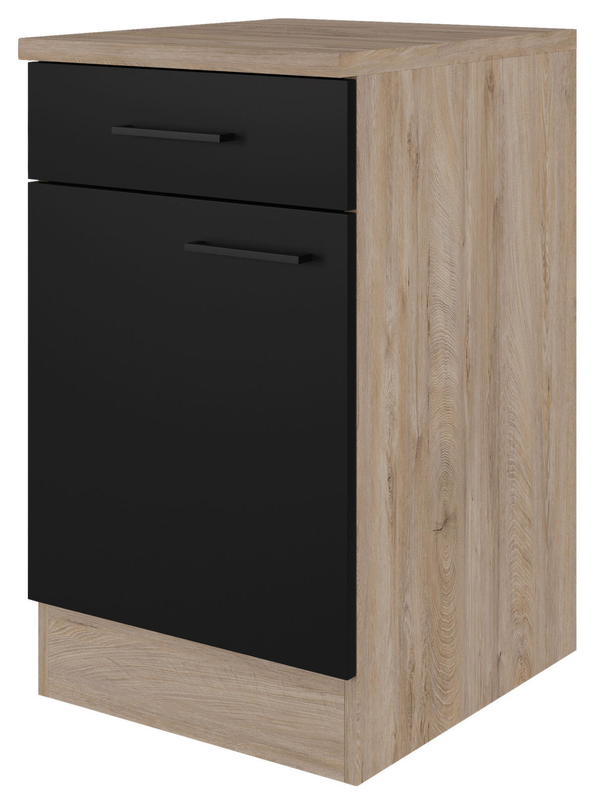 Unterschrank Capri schwarz matt B/H/T: ca. 50x85x60 cm Capri - schwarz/Oak (50,00/85,00/60,00cm) - Flex-Well