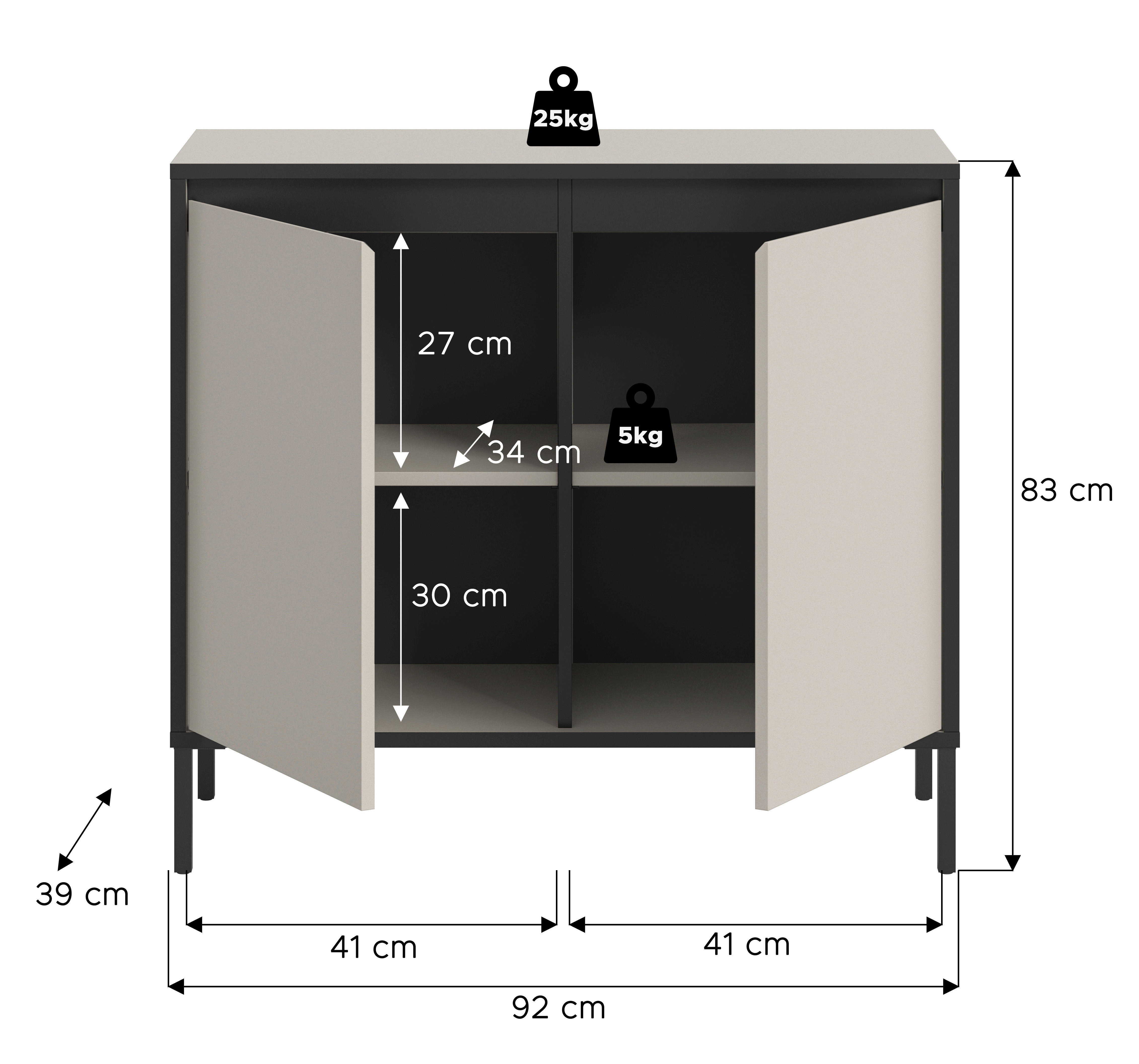 Kommode Tron Kaschmirgrau Nachbildung schwarz B/H/T: ca. 92x83x38 cm Tron - schwarz (92,00/83,00/38,00cm) - xonox.home