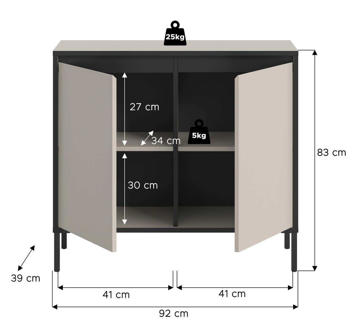 Kommode Tron Kaschmirgrau Nachbildung schwarz B/H/T: ca. 92x83x38 cm Tron - schwarz (92,00/83,00/38,00cm) - xonox.home
