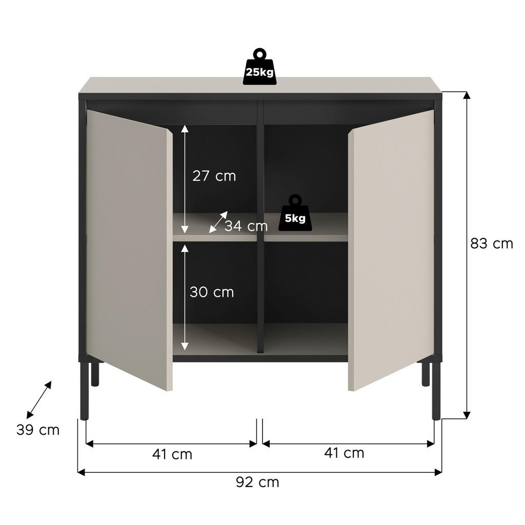 Thumbnail - Kommode Tron Kaschmirgrau Nachbildung schwarz B/H/T: ca. 92x83x38 cm