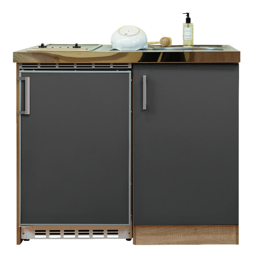 Respekta Miniküche 100 grau matt B/H/T: ca. 100x87x60 cm 100 - Eiche/grau (100,00/87,00/60,00cm) - Respekta