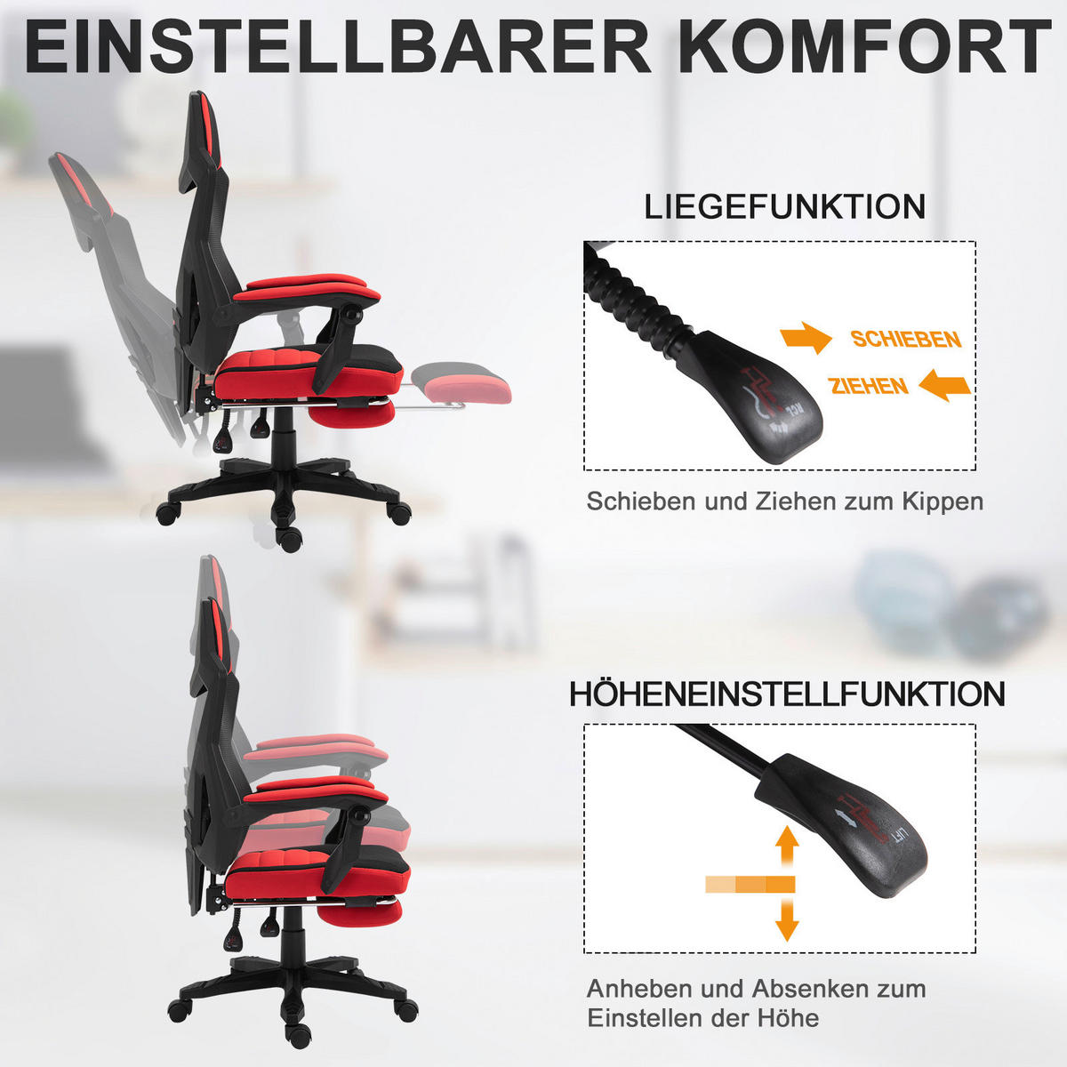 Drehstuhl 921-233 schwarz rot 921-233 - rot/schwarz (58,00/72,00cm) - Vinsetto