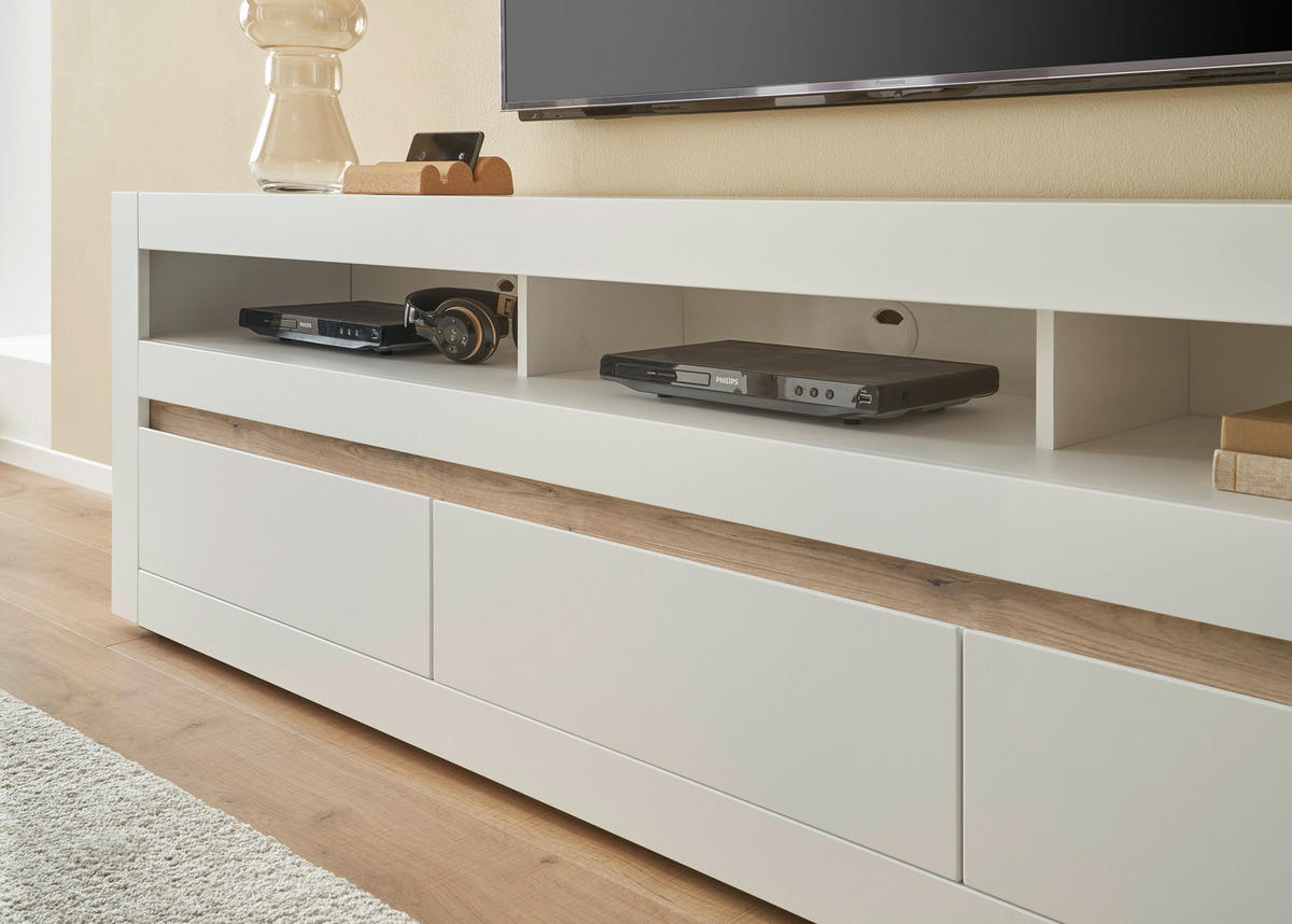 TV-Lowboard Chester weiß matt Eiche Evoke Coast Nachbildung B/H/T: ca. 217x63x42 cm Chester - Eiche/weiß (217,00/63,00/42,00cm)