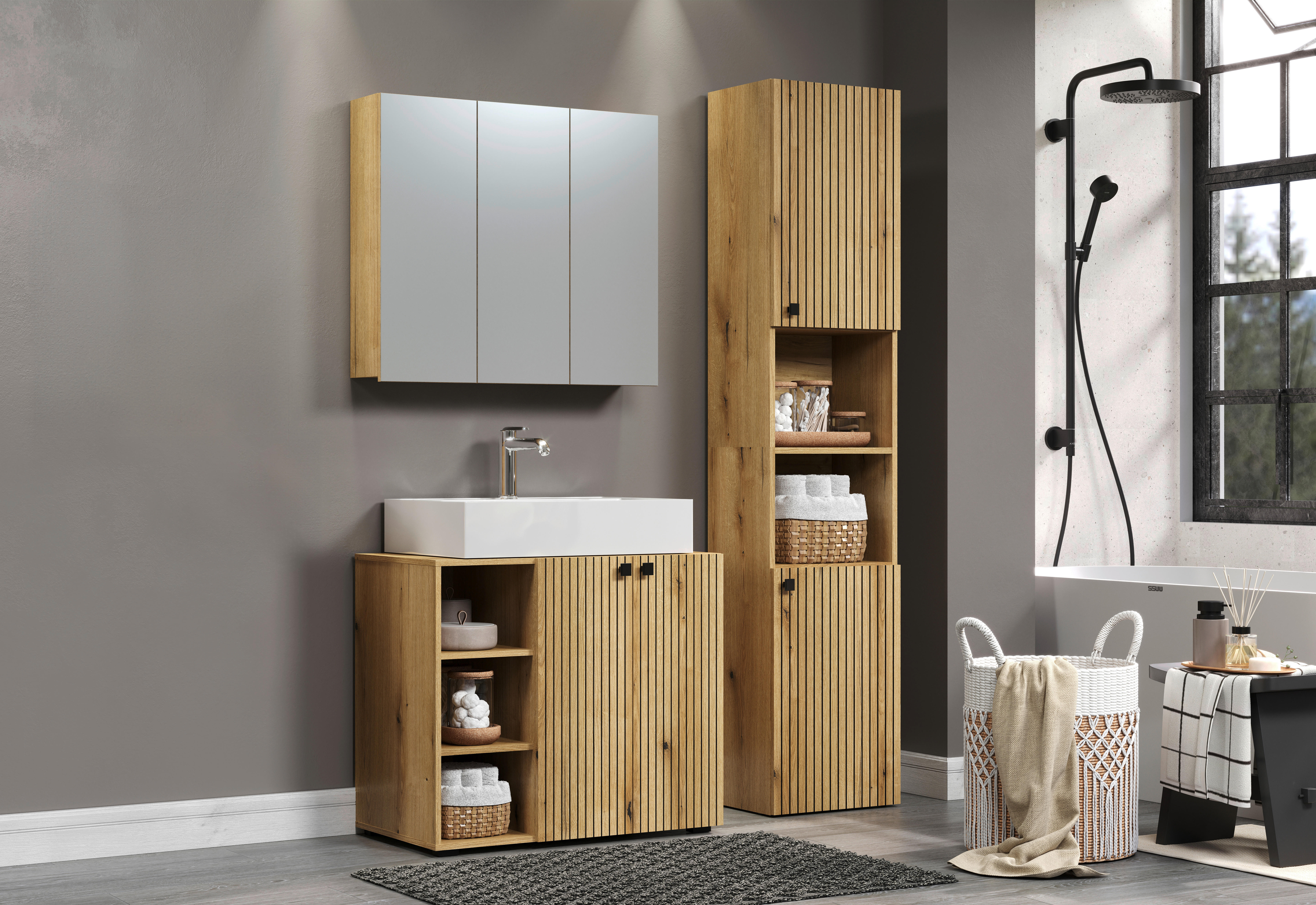Waschbeckenunterschrank Pure Bliss Eiche Evoke Oak Nachbildung schwarz B/H/T: ca. 80x64x42 cm Pure Bliss - Eiche/schwarz (80,00/64,00/42,00cm)
