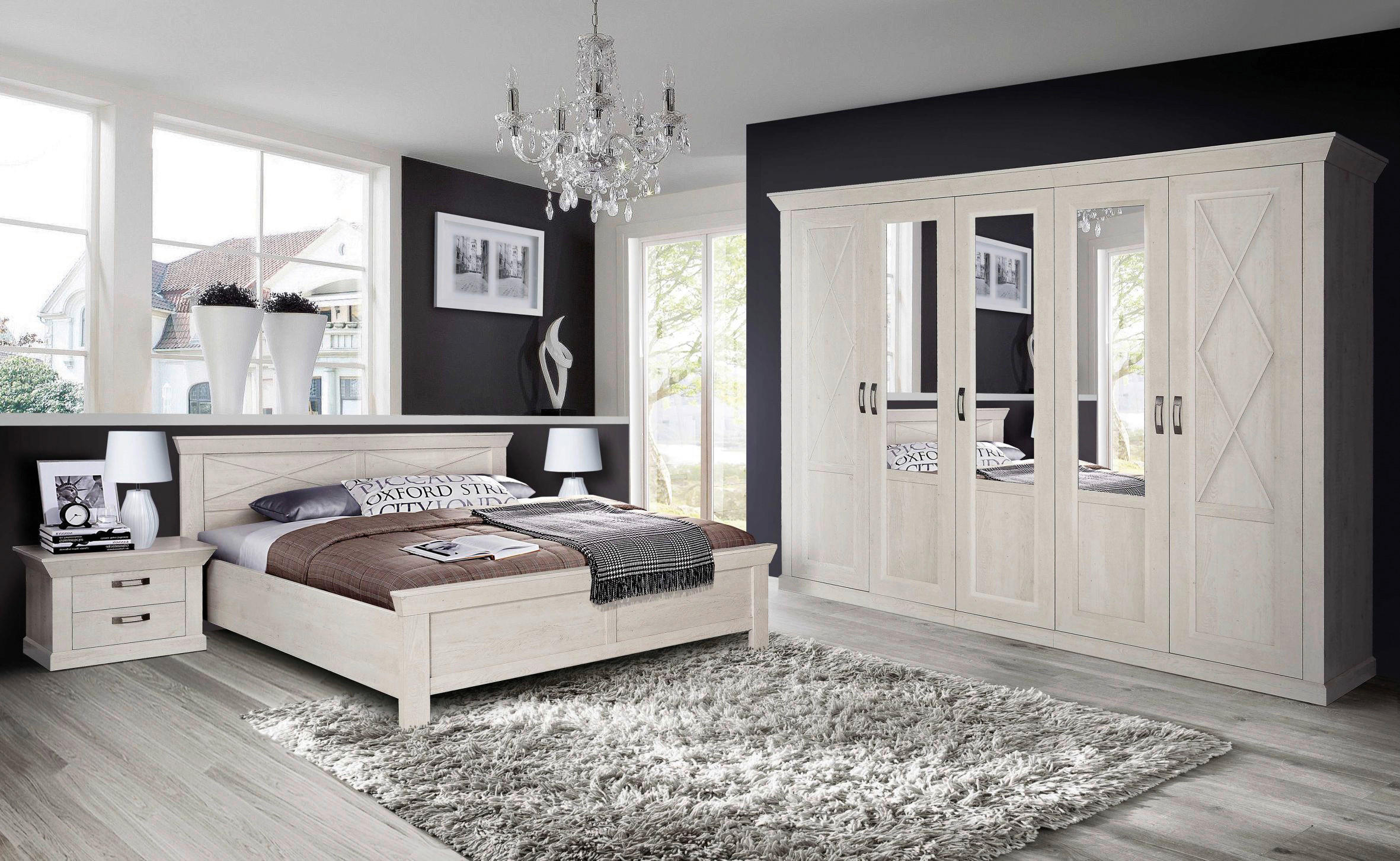 Bett  weiß Pinie Nachbildung Liegefläche B/L: ca. 180x200 cm Kashmir_Bett KSML181-D43 - weiß (180,00/200,00cm)