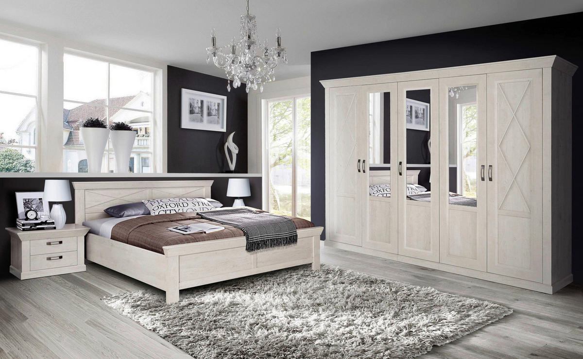 Bett  weiß Pinie Nachbildung Liegefläche B/L: ca. 180x200 cm Kashmir_Bett KSML181-D43 - weiß (180,00/200,00cm)