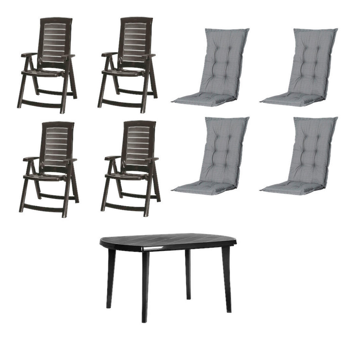 JARDIN,MADISON Gartensitzgruppe + Auflagen Aruba Graphit Kunststoff B/H/L: ca. 90x110x137 cm Aruba - Graphit/grau (137,00/90,00/110,00cm) - JARDIN,MADISON