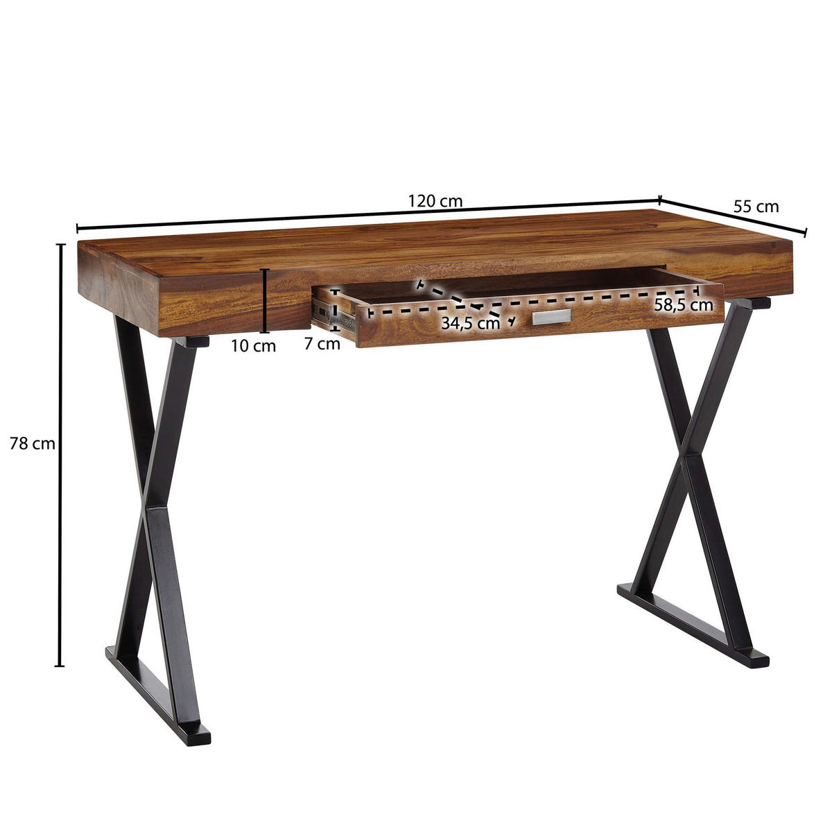 Schreibtisch natur schwarz pulverbeschichtet B/H/T: ca. 120x78x55 cm Schreibtisch - natur/schwarz (120,00/78,00/55,00cm) - Wohnling