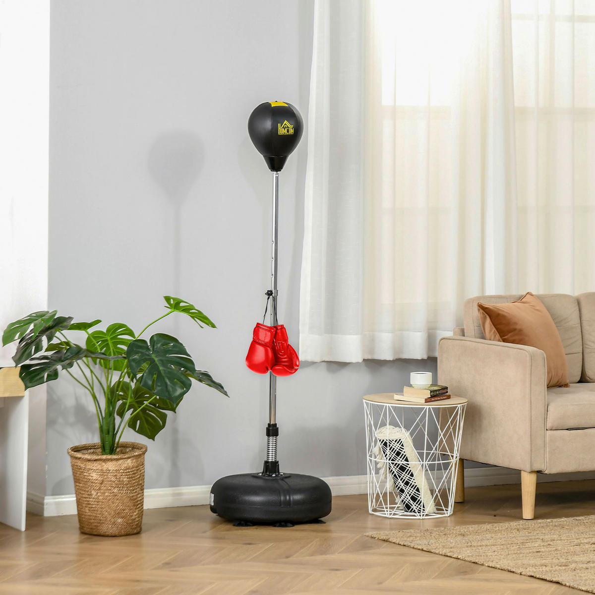 HOMCOM Punchingball Set schwarz Kunstleder B/H/L: ca. 45x151x45 cm Punchingball Set - schwarz (45,00/45,00/151,00cm) - HOMCOM