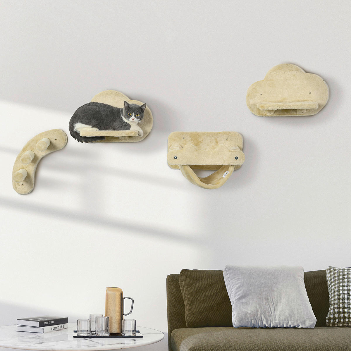 PawHut Katzen-Zubehör beige Edelstahl B/H/L: ca. 34x40x20 cm Katzentreppe - beige (20,00/34,00/40,00cm) - PawHut