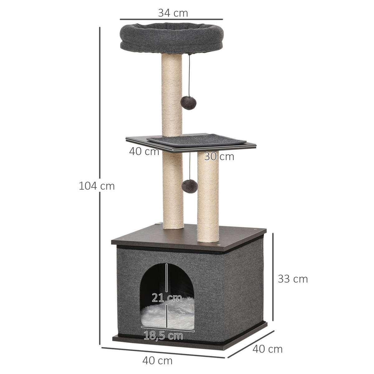 PawHut Kratzbaum Kratzbaum - (40,00/40,00/104,00cm) - PawHut