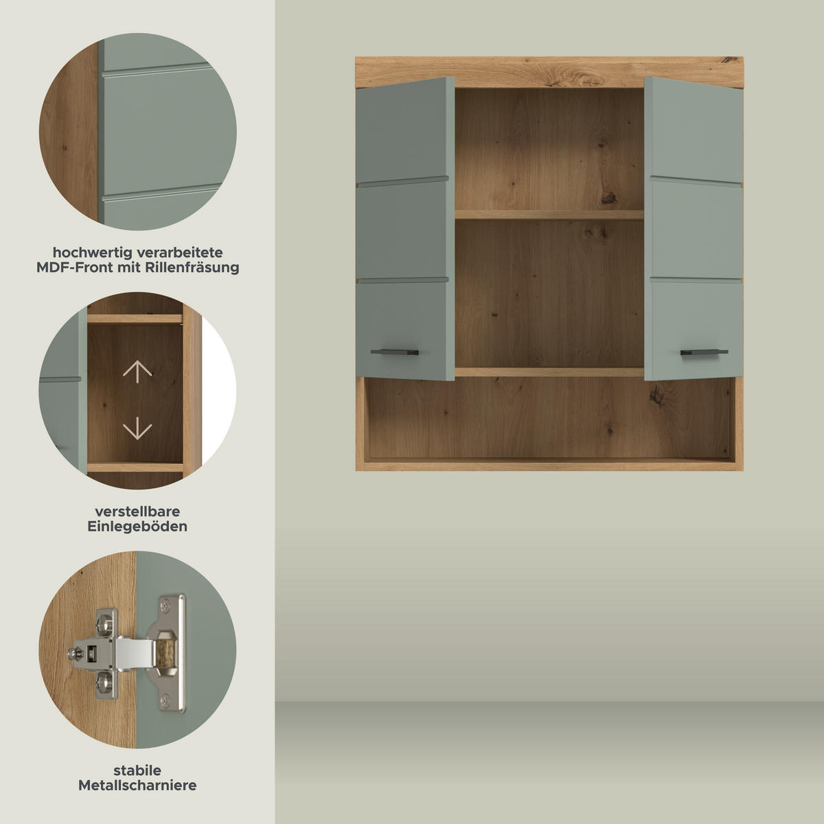 Badhängeschrank Scout Eiche Artisan Nachbildung salbei Nachbildung B/H/T: ca. 74x79x24 cm Scout - Eiche/salbei (74,00/79,00/24,00cm) - xonox.home