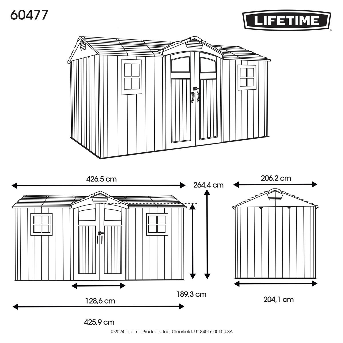 Lifetime Gerätehaus Kentucky grau B/H/L: ca. 427x265x206 cm Kentucky - grau (206,00/427,00/265,00cm) - Lifetime