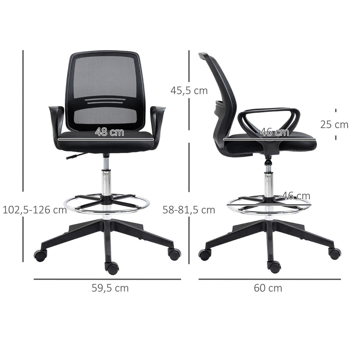 Drehstuhl 921-187 schwarz 921-187 - schwarz (59,50/126,00/60,00cm) - Vinsetto