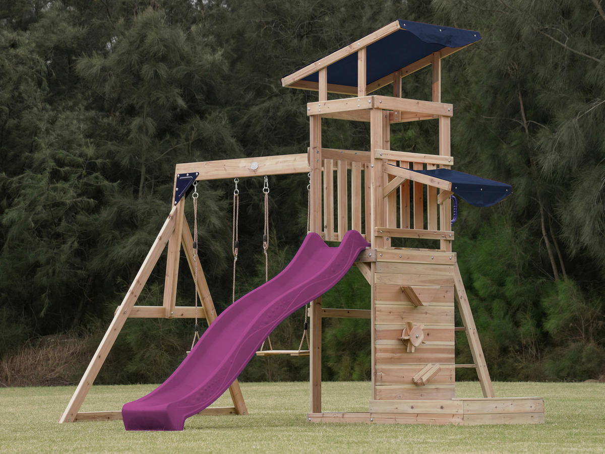 AXI Spielturm Malik braun B/H/L: ca. 345x270x336 cm Malik - lila/braun (336,00/345,00/270,00cm) - AXI