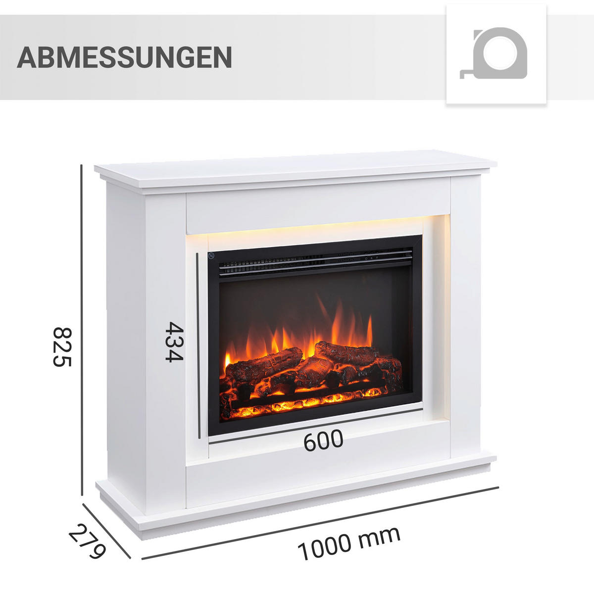 Balderia Elektrischer-Kamin Baldur EF61D-MT119A weiß MDF B/H/T: ca. 100x83x28 cm ca. 2000 W Elektro-Kamin Baldur - weiß (100,00/83,00/28,00cm) - Balderia