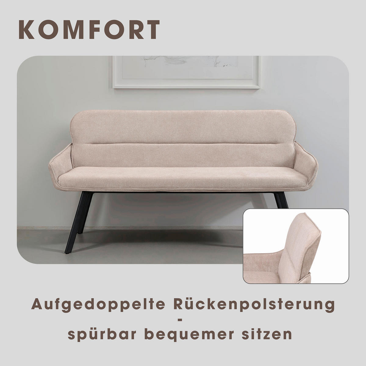 Sitzbank RICO schwarz taupe Metall Stoff B/H/T: ca. 160x90x62 cm RICO - schwarz/taupe (160,00/90,00/62,00cm) - byLIVING