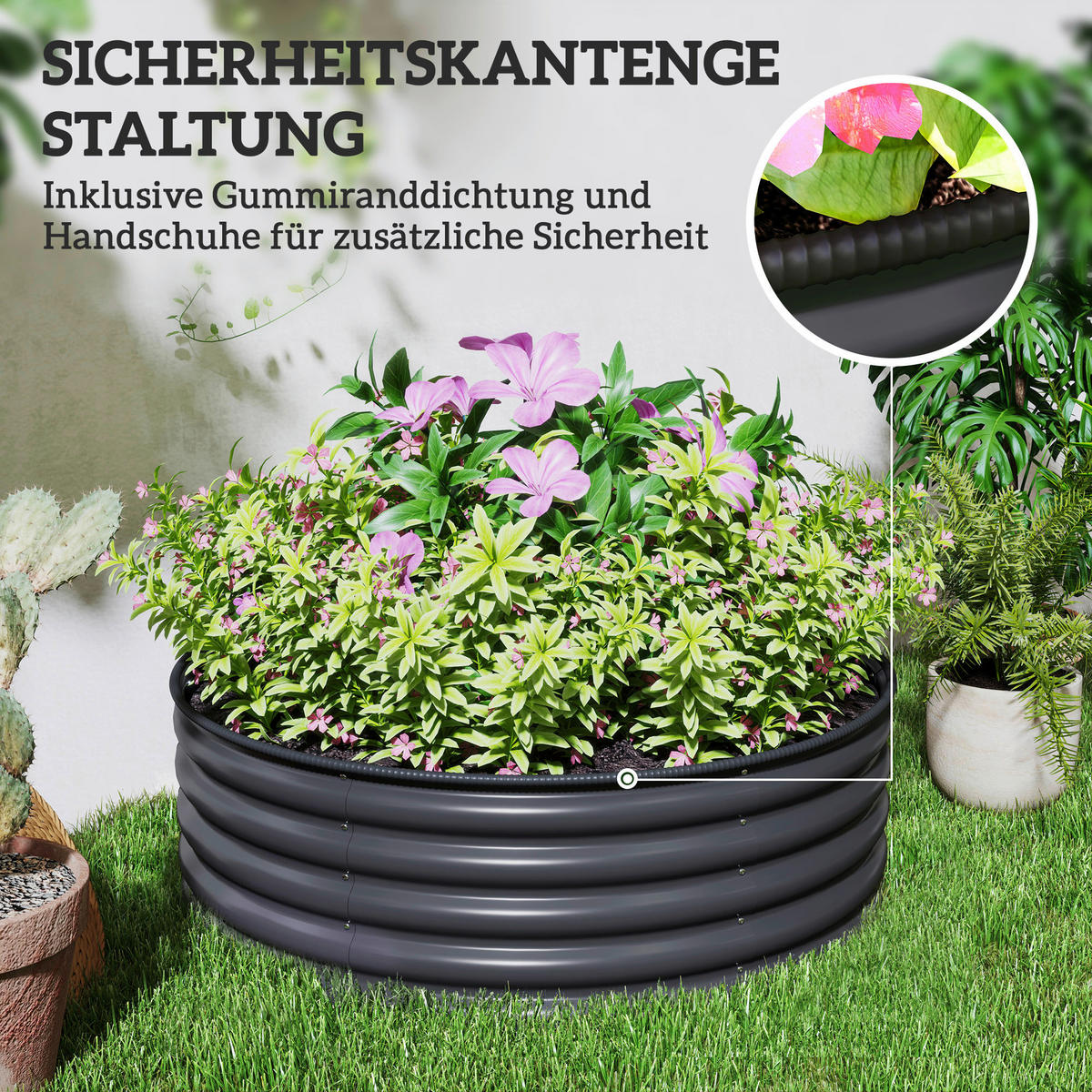Outsunny Hochbeet dunkelgrau Stahl B/H/L: ca. 120x43x120 cm Hochbeet - dunkelgrau (120,00/120,00/43,00cm) - Outsunny