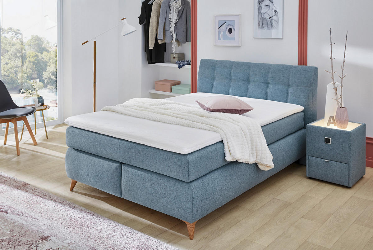 Boxspringbett  aqua Feinstruktur Liegefläche B/L: ca. 140x200 cm Nicola_Boxspringbett - aqua (155,00/104,00/224,00cm)