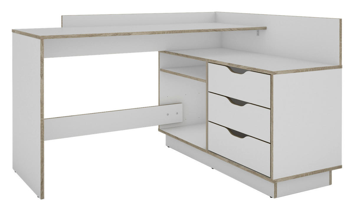 Schreibtisch BELFAST weiß Eiche Sonoma Nachbildung B/H/T: ca. 129x83,5x105 cm BELFAST - Eiche/weiß (129,00/83,50/105,00cm) - byLIVING