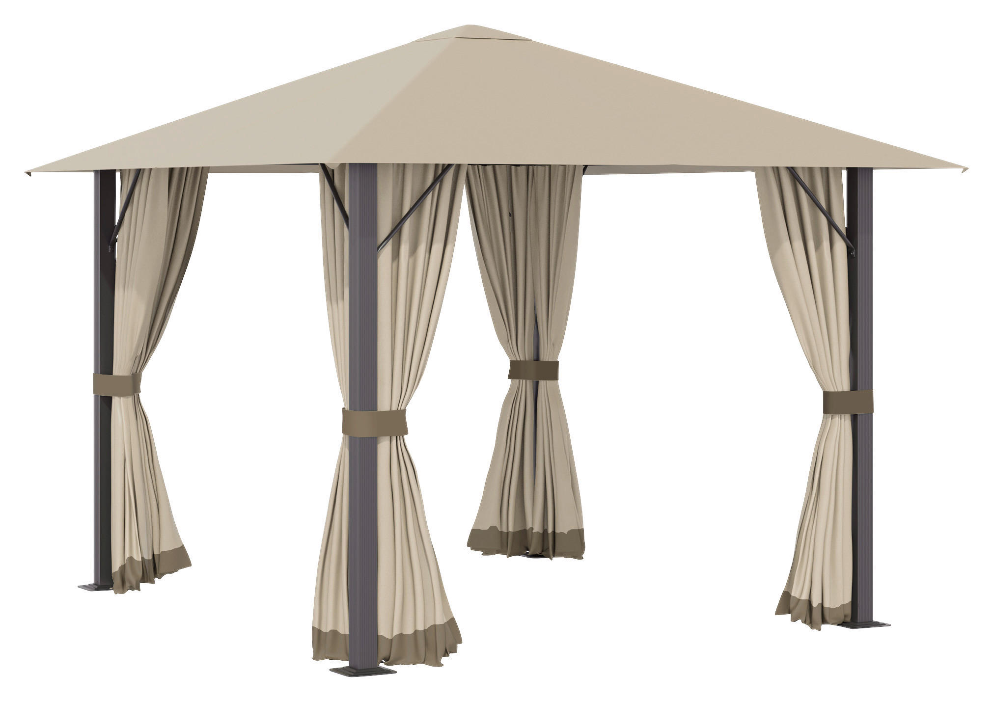 Outsunny Pavillon khaki Aluminium B/H/L: ca. 297x260x297 cm Pavillon - khaki (297,00/297,00/260,00cm) - Outsunny